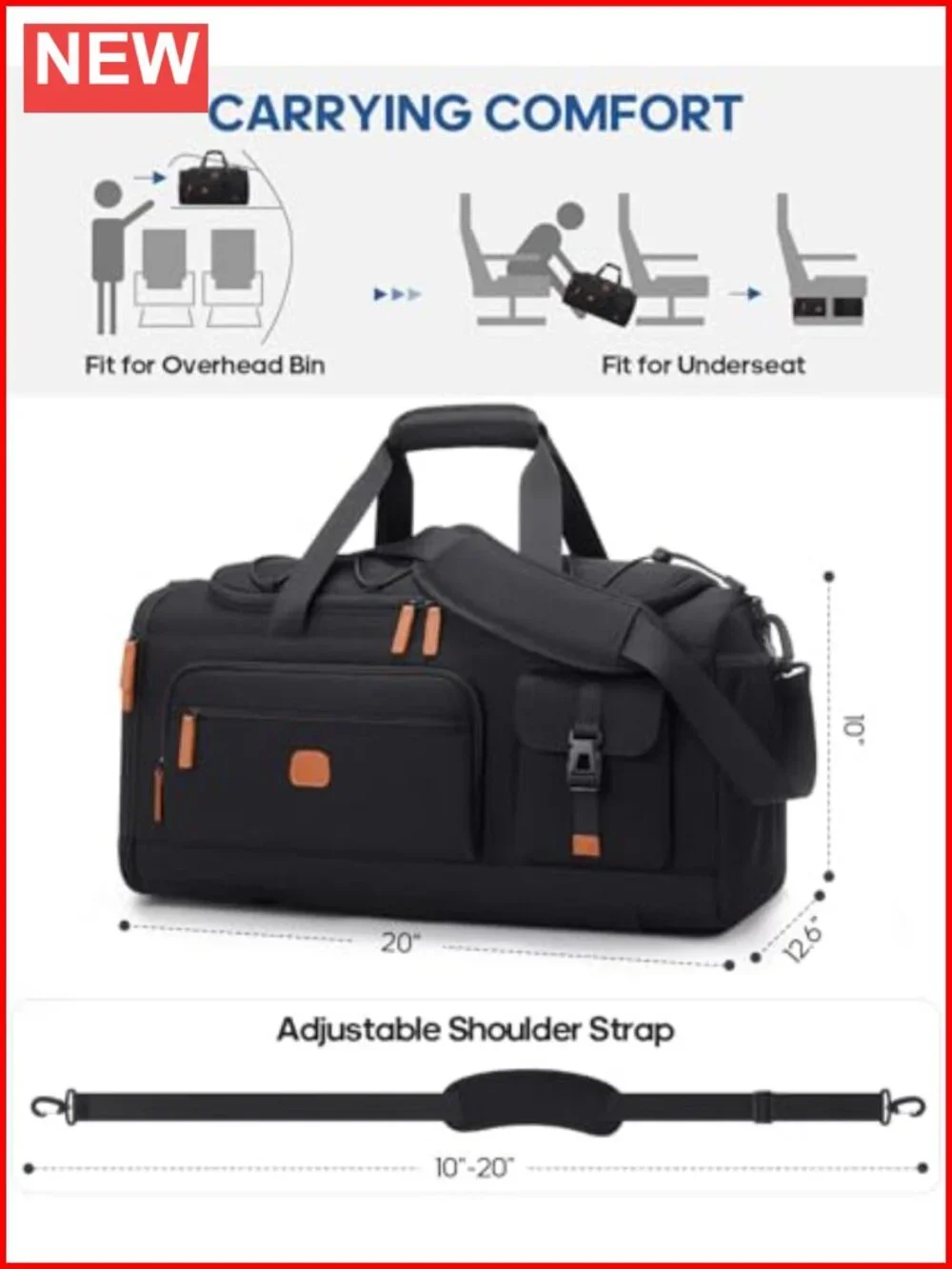 3-in-1 Duffel with Shoe & Laptop Compartment, Anti-Theft Travel Backpack